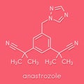 Anastrozole breast cancer drug molecule. Skeletal formula.