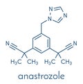 Anastrozole breast cancer drug molecule. Skeletal formula.