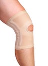 Anatomic knee joint orthosis on leg. Elastic compression bandage