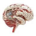 Anatomical brain model infused with embedded microchips, symbolizing neuroscience, technological integration, and cognitive adv