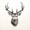 Imposing Stag Head In Ink And Charcoal - Realist Lifelike Accuracy