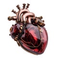 Anatomical heart, heart-shaped glass clock movement on white background, heart-shaped, isolated. steampunk Royalty Free Stock Photo