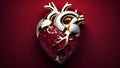 Anatomical heart inlaid with garnet stones.