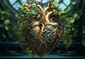 Anatomical human heart formed by leaves and tree branches. AI generated