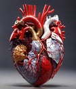 Anatomical human heart with veins, ventricles and arteries