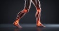 Anatomical illustration of a human leg with highlighted muscles and tendons Royalty Free Stock Photo