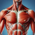 Anatomical Illustration of Muscles in the Upper Body isolated on bright blue background. ai generative