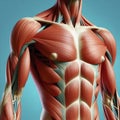 Anatomical Illustration of Muscles in the Upper Body isolated on bright blue background. ai generative