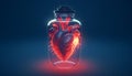 Anatomical model of a human heart sealed in a glass jar. Medical concept