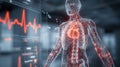 Human body anatomy showing circulatory system and glowing heart with digital medical data lab a holograms futuristic Royalty Free Stock Photo