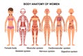 Anatomy of the female body. Anatomical poster. Royalty Free Stock Photo