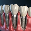 Anatomy of healthy teeth and tooth dental implant in human dentura. 3d illustration Royalty Free Stock Photo