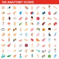 100 anatomy icons set, isometric 3d style