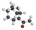 Anatoxin-a very fast death factor, VFDF molecule. 3D rendering. Atoms are represented as spheres with conventional color coding.