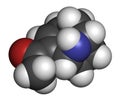 Anatoxin-a very fast death factor, VFDF molecule. 3D rendering. Atoms are represented as spheres with conventional color coding.