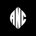 ANC circle letter logo design with circle and ellipse shape. ANC ellipse letters with typographic style. The three initials form a