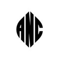 ANC circle letter logo design with circle and ellipse shape. ANC ellipse letters with typographic style. The three initials form a