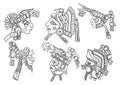 Ancent Mexican tattoo flash set. Set of Aztec labels and elements. Vector set illustration template tattoo. Royalty Free Stock Photo