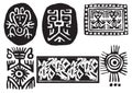 Ancent Mexican tattoo flash set. Set of Aztec labels and elements. Vector set illustration template tattoo.