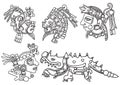 Ancent Mexican tattoo flash set. Set of Aztec labels and elements. Vector set illustration template tattoo.