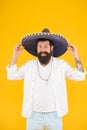 Ancestry language and cultural traditions. Discover ethnic and geographic origins. Bearded man in mexican hat. Mexican