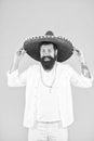 Ancestry language and cultural traditions. Discover ethnic and geographic origins. Bearded man in mexican hat. Mexican