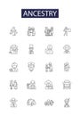 Ancestry line vector icons and signs. Descent, Origins, Heritage, Ancestors, Progenitors, Pedigree, Posterity, Dynasty