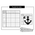 Anchor. Black and white japanese crossword with answer. Nonogram with answer. Graphic crossword. Puzzle game for kids.