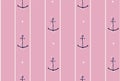 Anchor and boat seamless pattern on stripe on sweet pink f