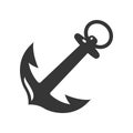 Anchor bold black silhouette icon. Nautical equipment, anchorage, marine symbol, ship device vector.