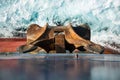 Anchor of a cargo ship on a sea background.