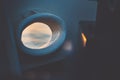 Anchor chain hole on the bow of a ship with a view of the water Royalty Free Stock Photo