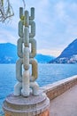 The Anchor Chain sculpture on embankment of Lake Lugano, on March 14 in Lugano, Switzerland