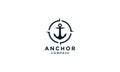 Anchor with compass circle modern logo vector icon illustration