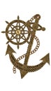 Anchor compass and ship steering wheel Royalty Free Stock Photo