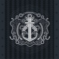 Anchor cross with two cannons in center of frame from line pattern Royalty Free Stock Photo