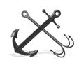 Anchor crossed grappling hook 3d rendering Royalty Free Stock Photo