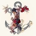 Anchor decorated by rose flowers ideal for labels for logotype o