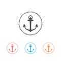 Anchor emblem with circular rope frame . Yacht style design. Nautical sign, symbol. Universal icon set. Simple logotype Royalty Free Stock Photo