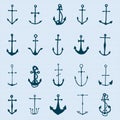 Anchor engraved vintage in old hand drawn or tattoo style, drawing for marine, aquatic or nautical theme, wood cut, blue