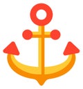 Anchor flat icon. Marine ship golden equipment