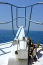 Anchor at forward pulpit of boat