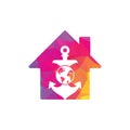 Anchor Globe home shape concept Logo Template.