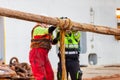 Anchor handling operation. Connect surface buoy to the polyester rope