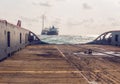 AHTS vessel doing static tow tanker lifting. Ocean tug job Royalty Free Stock Photo