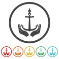 Anchor in hands ring icon, color set Royalty Free Stock Photo