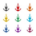 Anchor heart flat icon. Set icons colorful