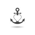 Anchor heart flat icon with shadow