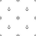 Anchor and helm seamless pattern. Sea white background.