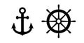 Anchor and helm ship icon. Black silhouette wheel and anchor isolated on white background. Simple outline for design travel print.